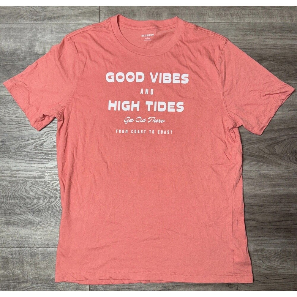 “Good Vibes And High Tides” Old Navy Women’s T Shirt Size Small Pink Tee Shirt